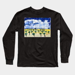 Trees on Yellow Grass - Acrylic Long Sleeve T-Shirt